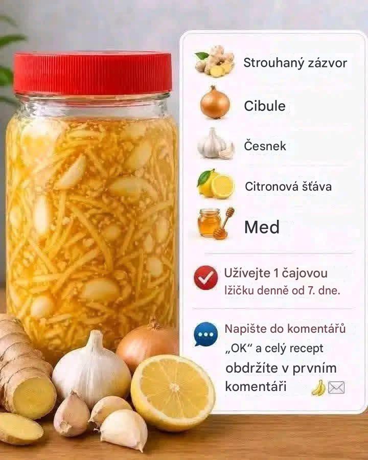 Přírodní sirup se zázvorem, cibulí, česnekem, citronem a medem