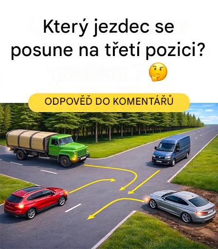 Kdo bude na této křižovatce předjíždět na třetí rychlostní stupeň? Logická past, a to i pro zkušené řidiče.