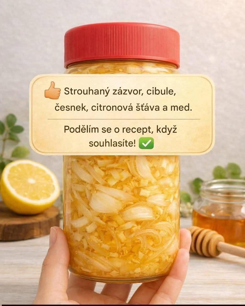 Přírodní sirup s zázvorem, cibulí, česnekem a citronem a medem