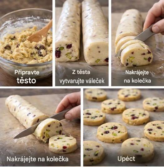 Příprava pistáciových a brusinkových sušenek