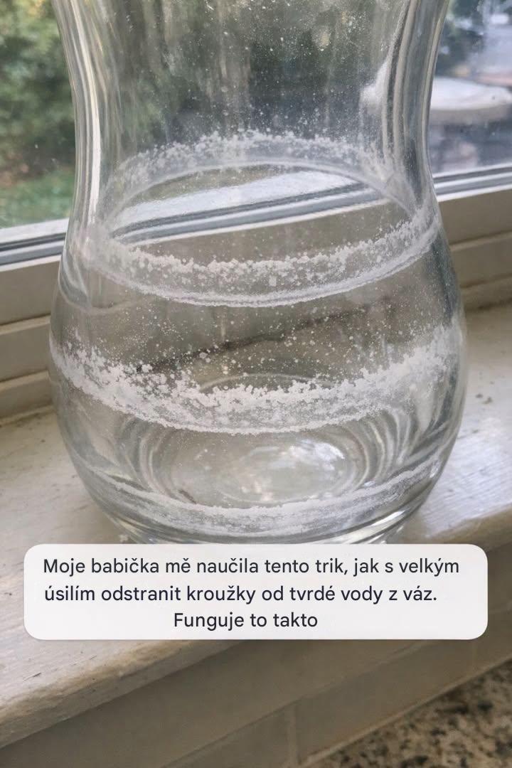 Moje babička mě naučila tento trik, jak bez námahy odstranit kroužky od tvrdé vody z váz na květiny. Funguje to takto.